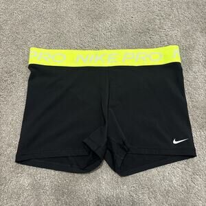 Nike Pro Compression Shorts Womens XL Black Neon Waistband Gym Training